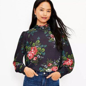 LOFT, floral blouse size S Petite, Bouquet Tie Back Blouse